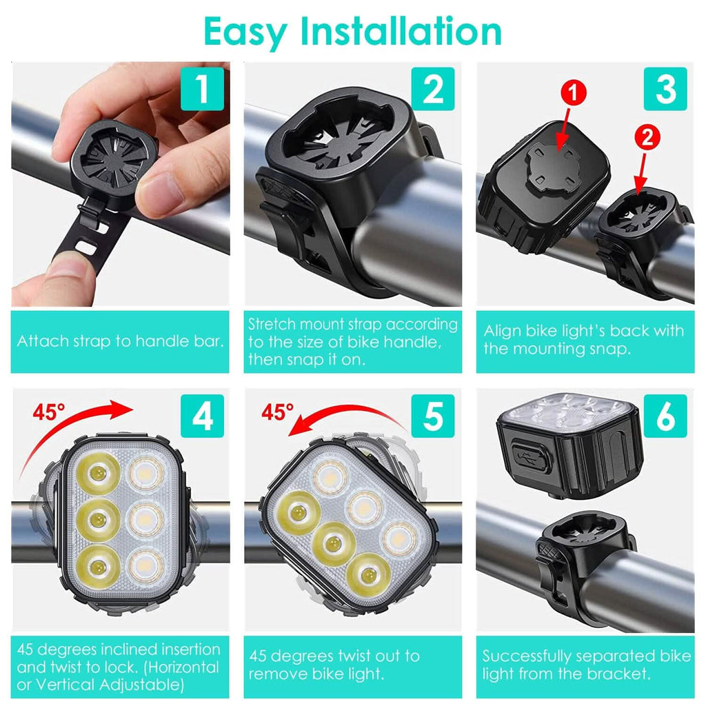 Bike Headlight TailLight IP65 Waterproof Anti-Drop Rechargeable Bicycle Light Set