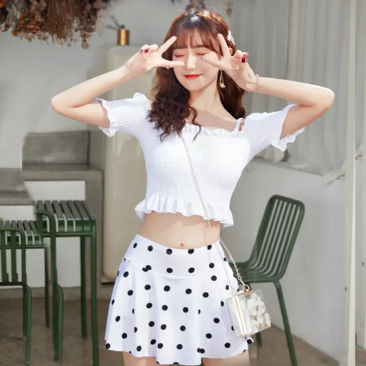 Bikini Set – Ruffled Off Shoulder High Waist Skirt