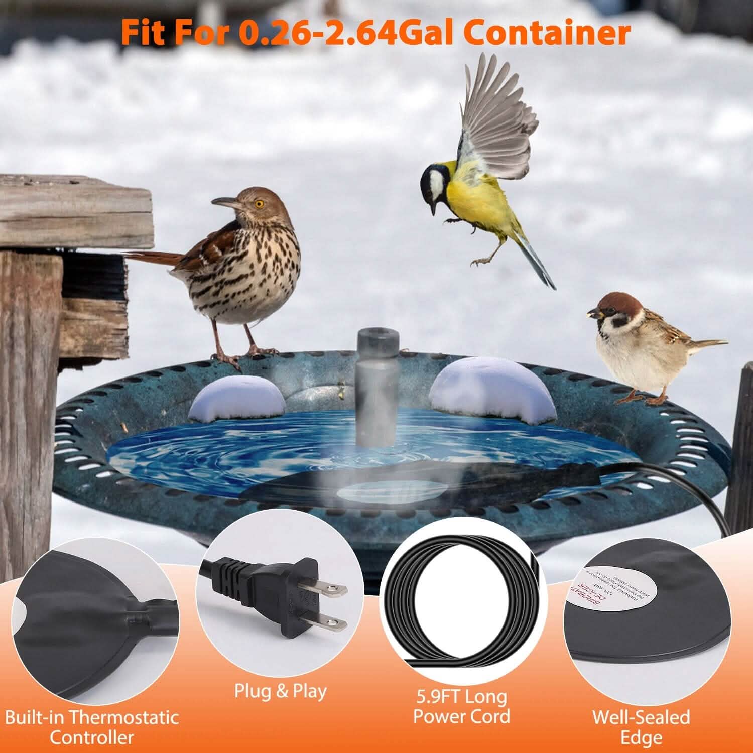 Dégivreur pour bain d'oiseaux d'extérieur, chauffe-eau thermostatique pour l'hiver