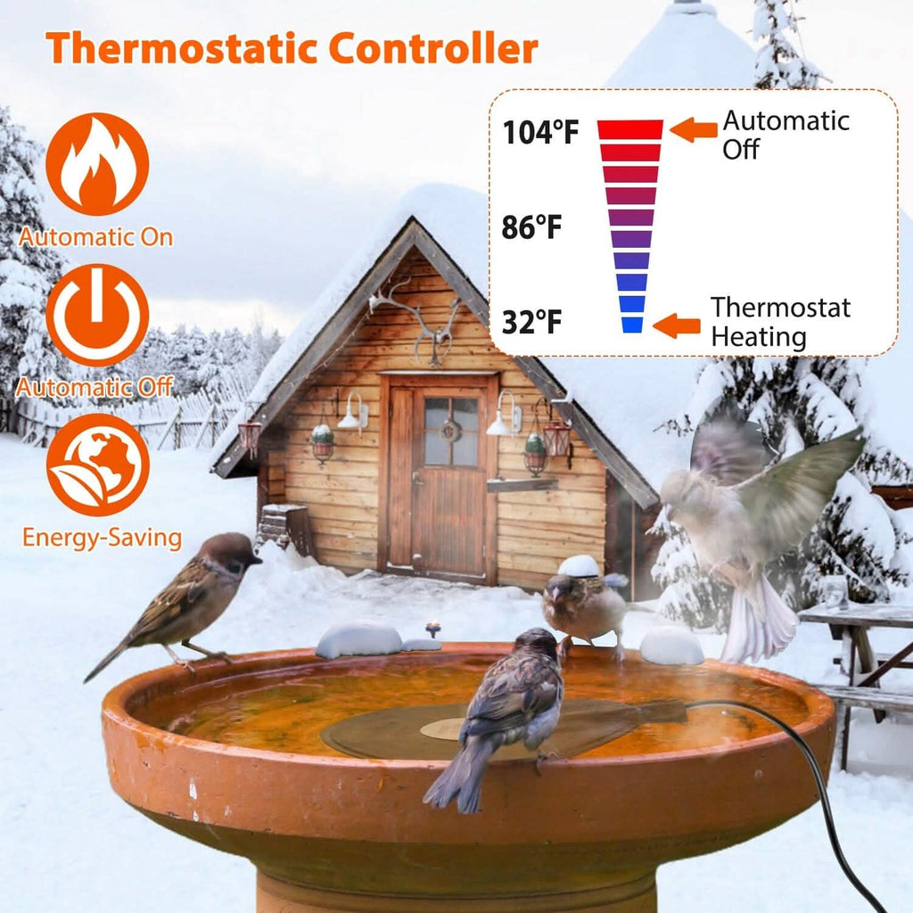 Dégivreur pour bain d'oiseaux d'extérieur, chauffe-eau thermostatique pour l'hiver
