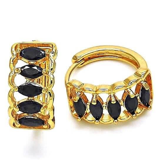 Boucles d'oreilles Black Halo 5 rangs Huggie ovales pierres de laboratoire en or jaune