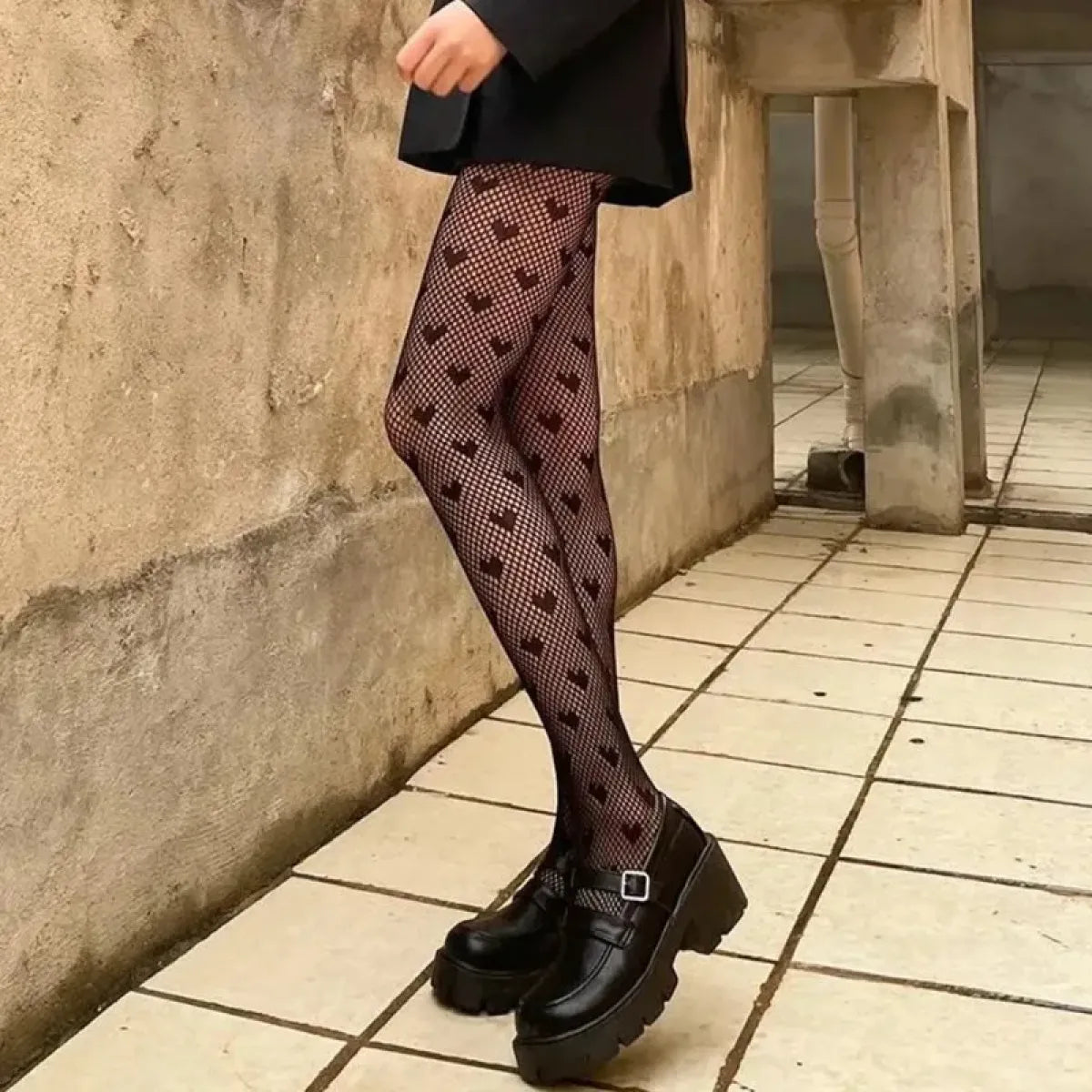 Black Lolita Fishnet Body High Socks