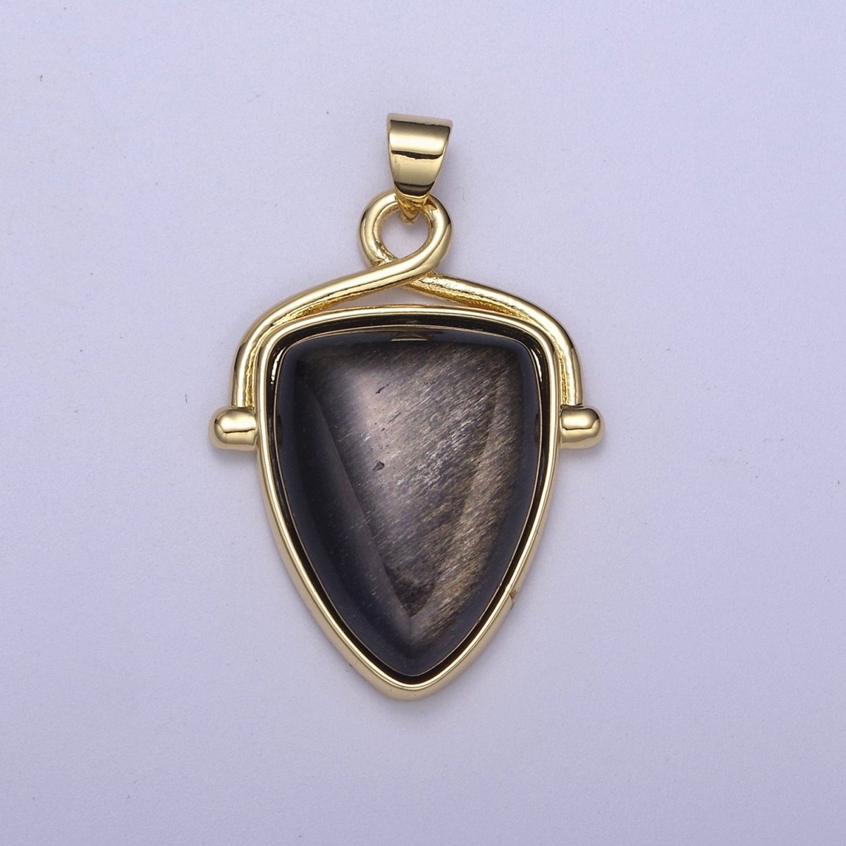 Black Onyx Pendant Shield Charm for Statement Necklace Jewelry H-144