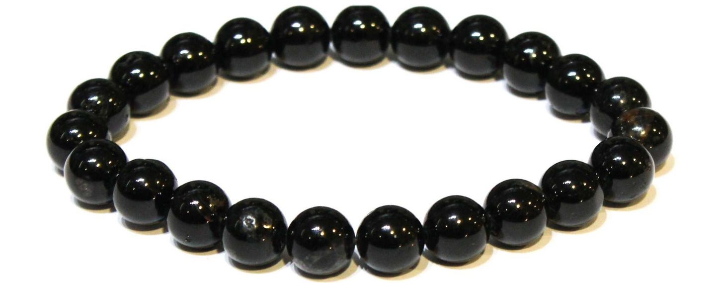 Black Tourmaline Round Bead Bracelet for Energy Filtering & Grounding