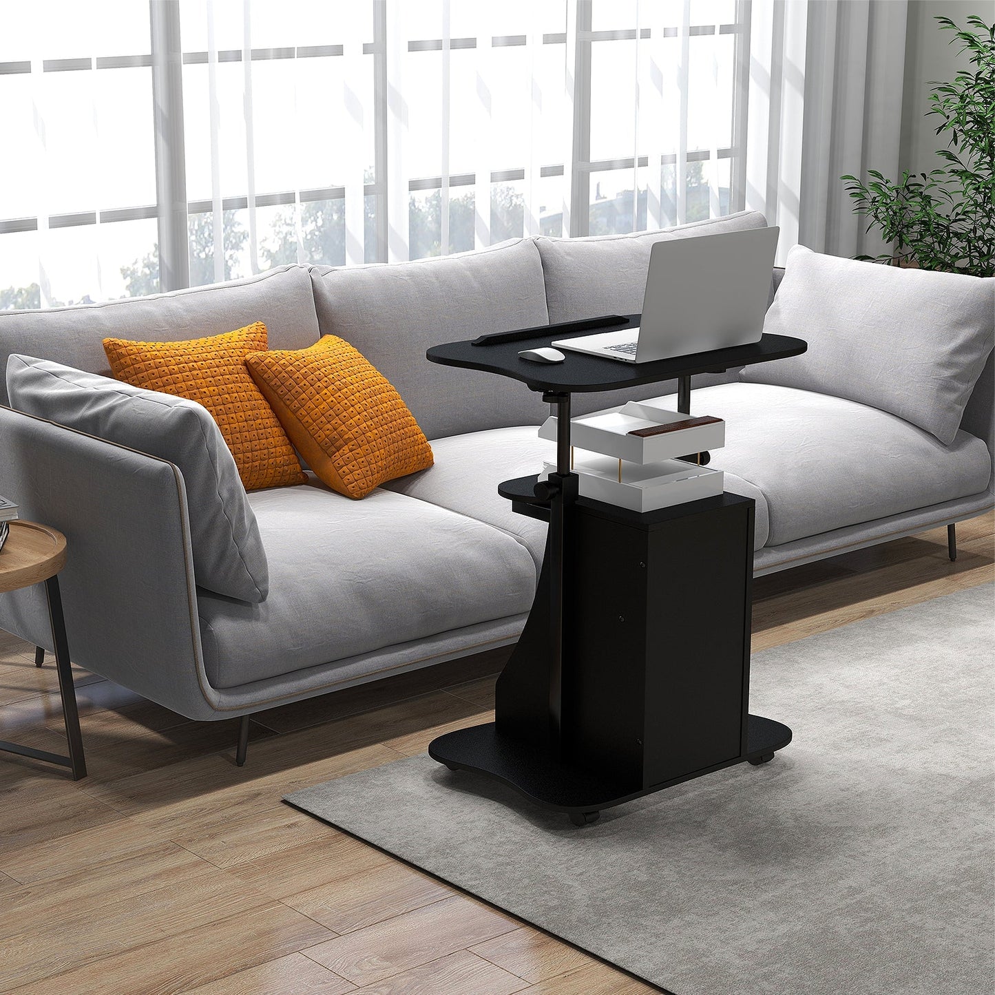 Adjustable Mobile Standing Desk Cart with Tilt Desktop and Cabinet