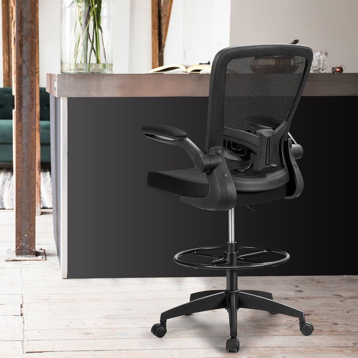 Height Adjustable Drafting Chair with Flip Up Arms