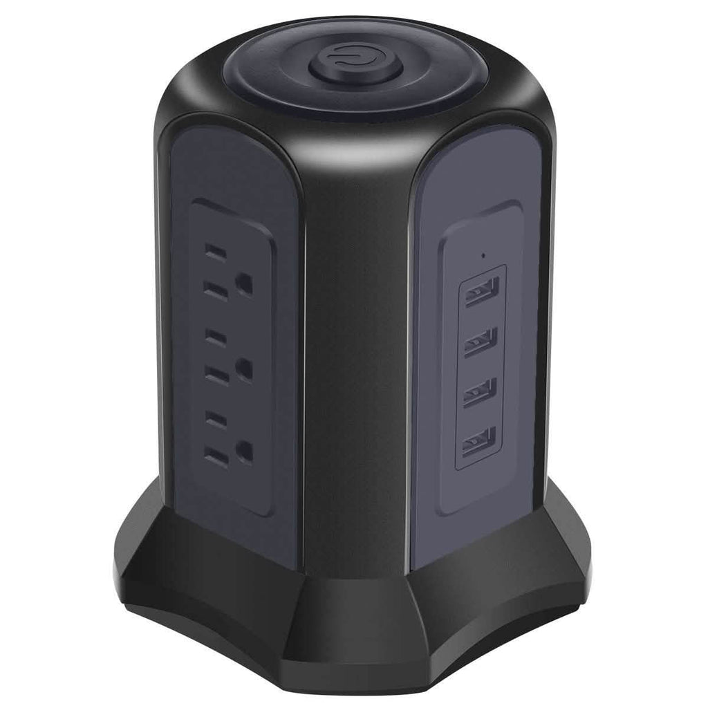 Multiprise Tour avec 9 Prises Secteur et 4 Ports de Charge USB, Interrupteur de Contrôle