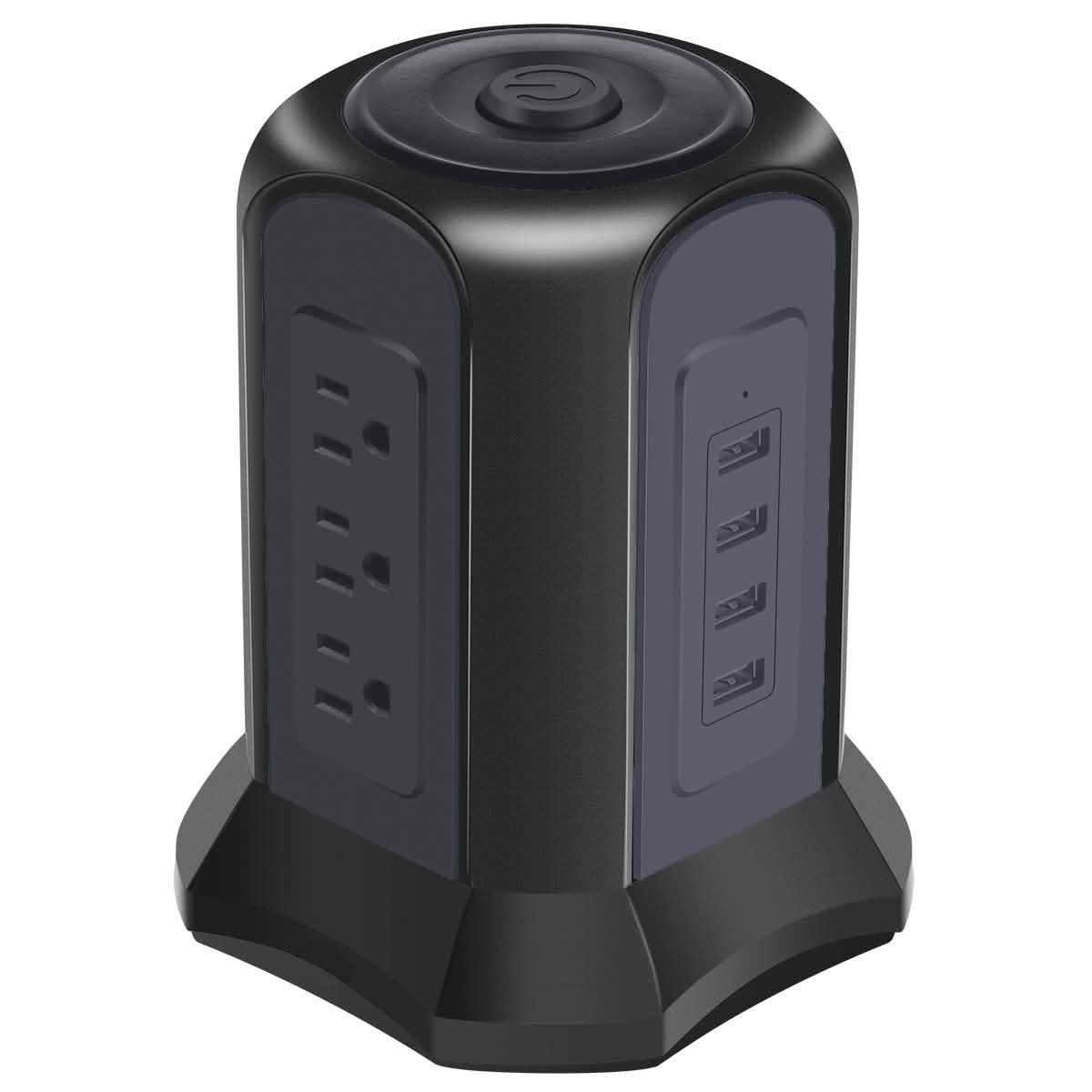 Multiprise Tour avec 9 Prises Secteur et 4 Ports de Charge USB, Interrupteur de Contrôle