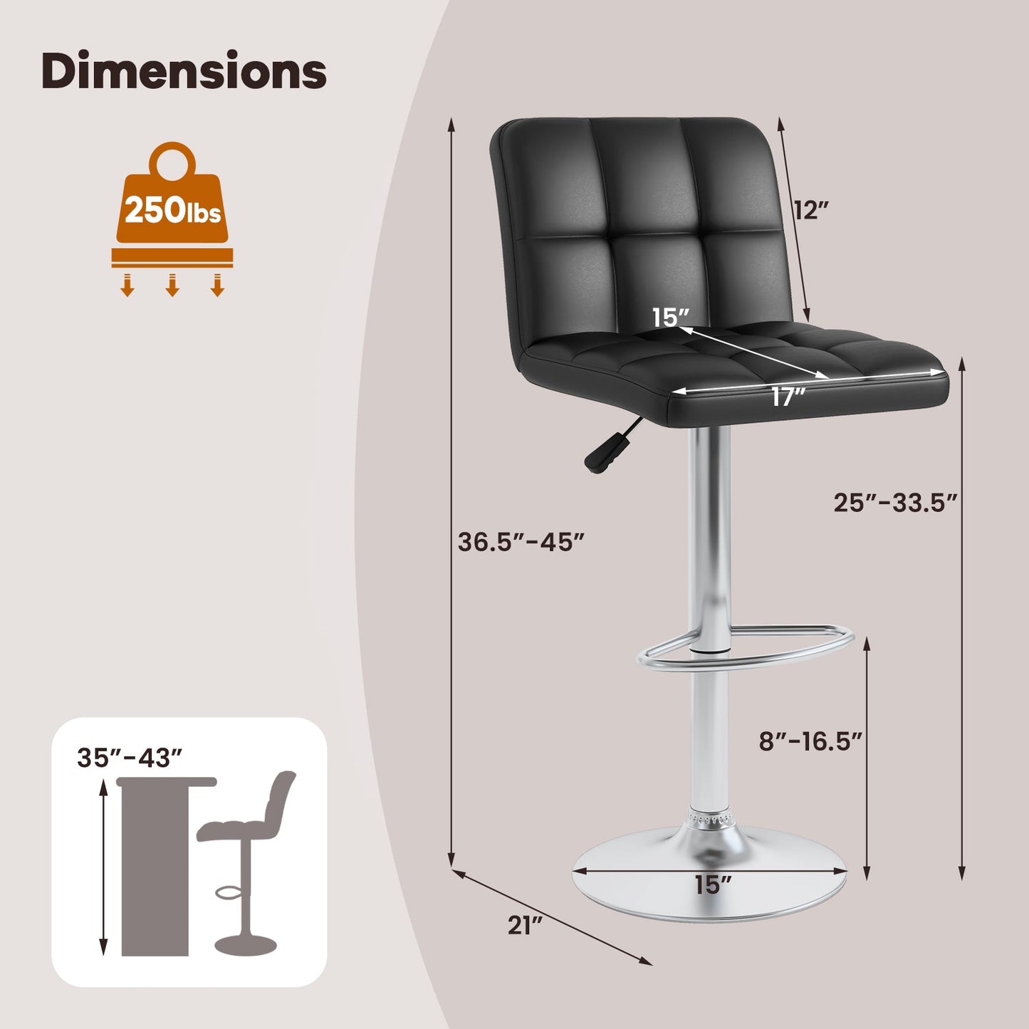 Set of 2 Square Swivel Adjustable
