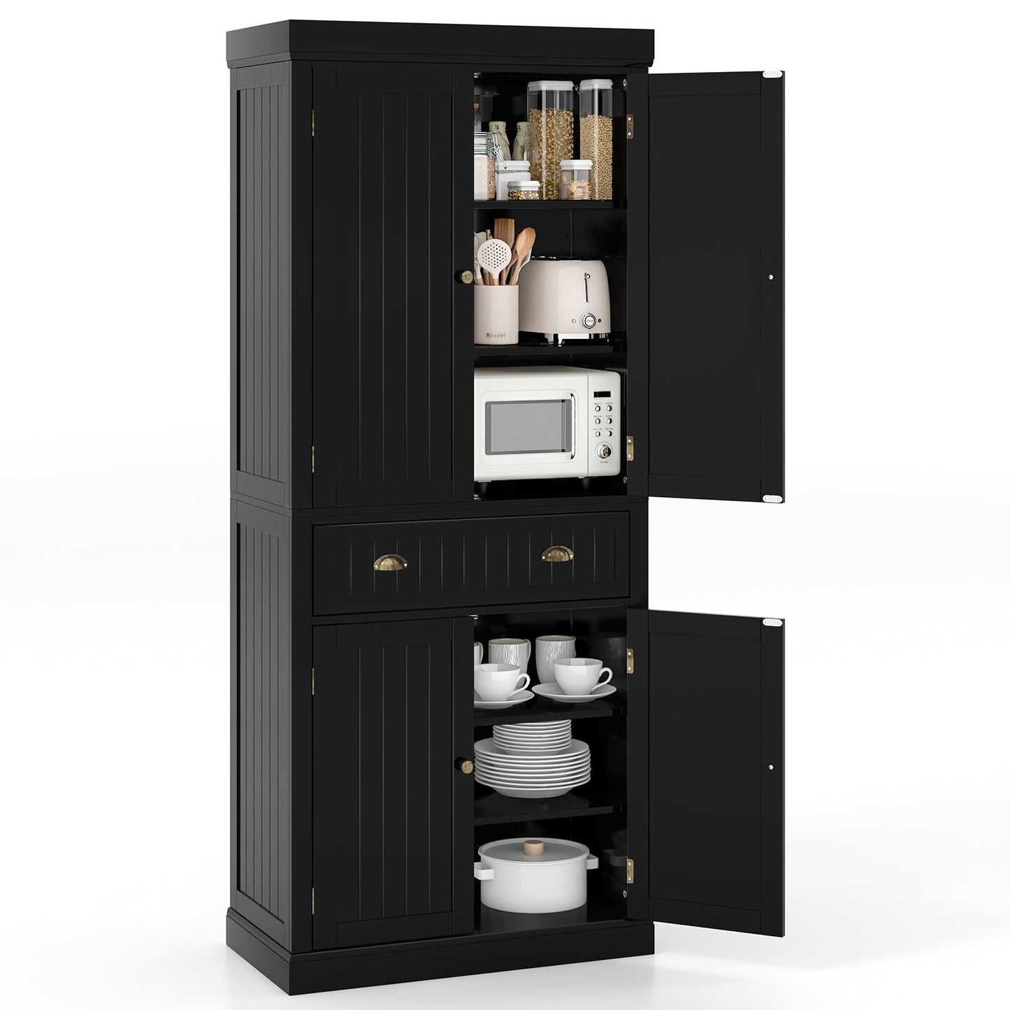 Cupboard Freestanding Kitchen Cabinet w/ Adjustable Shelves