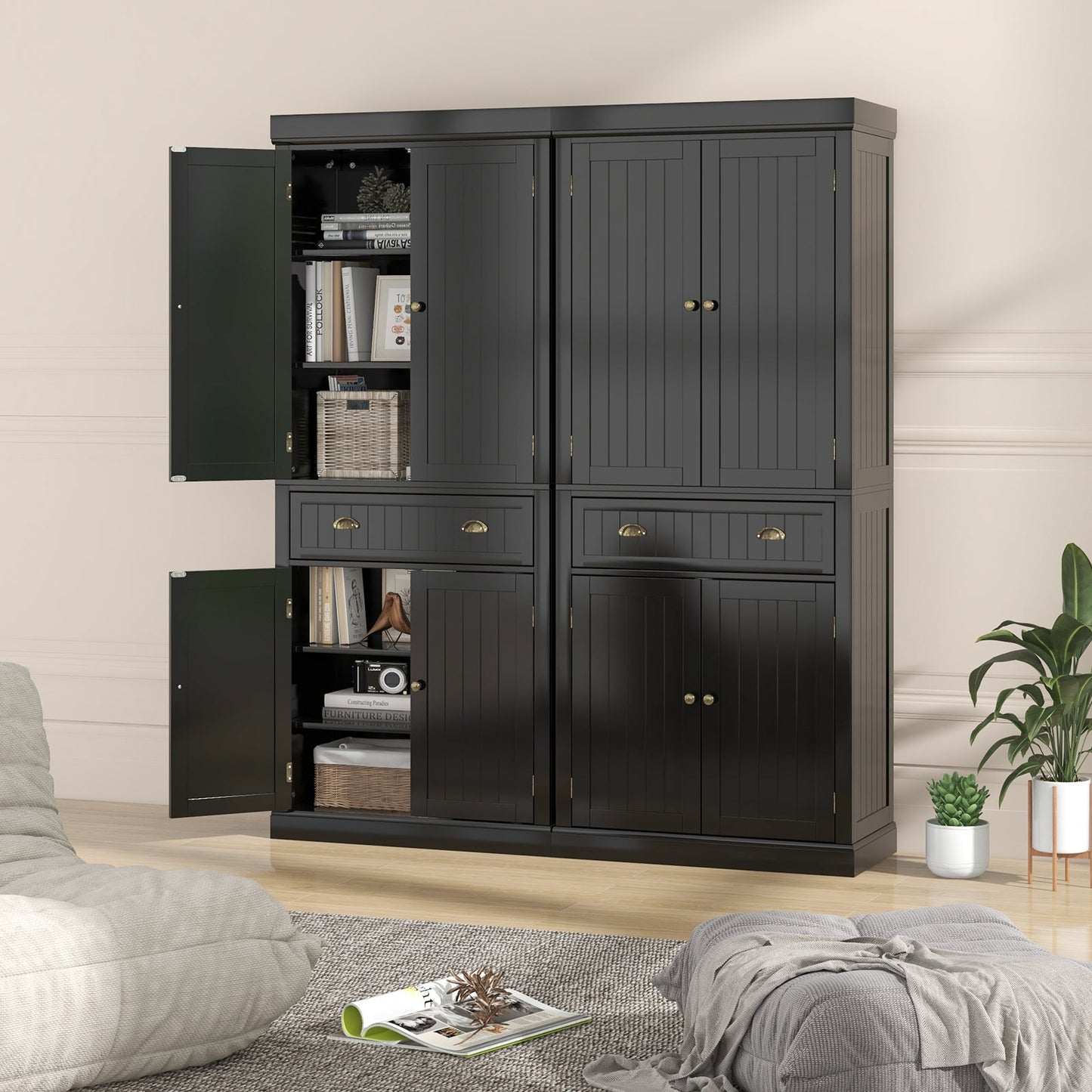 Cupboard Freestanding Kitchen Cabinet w/ Adjustable Shelves