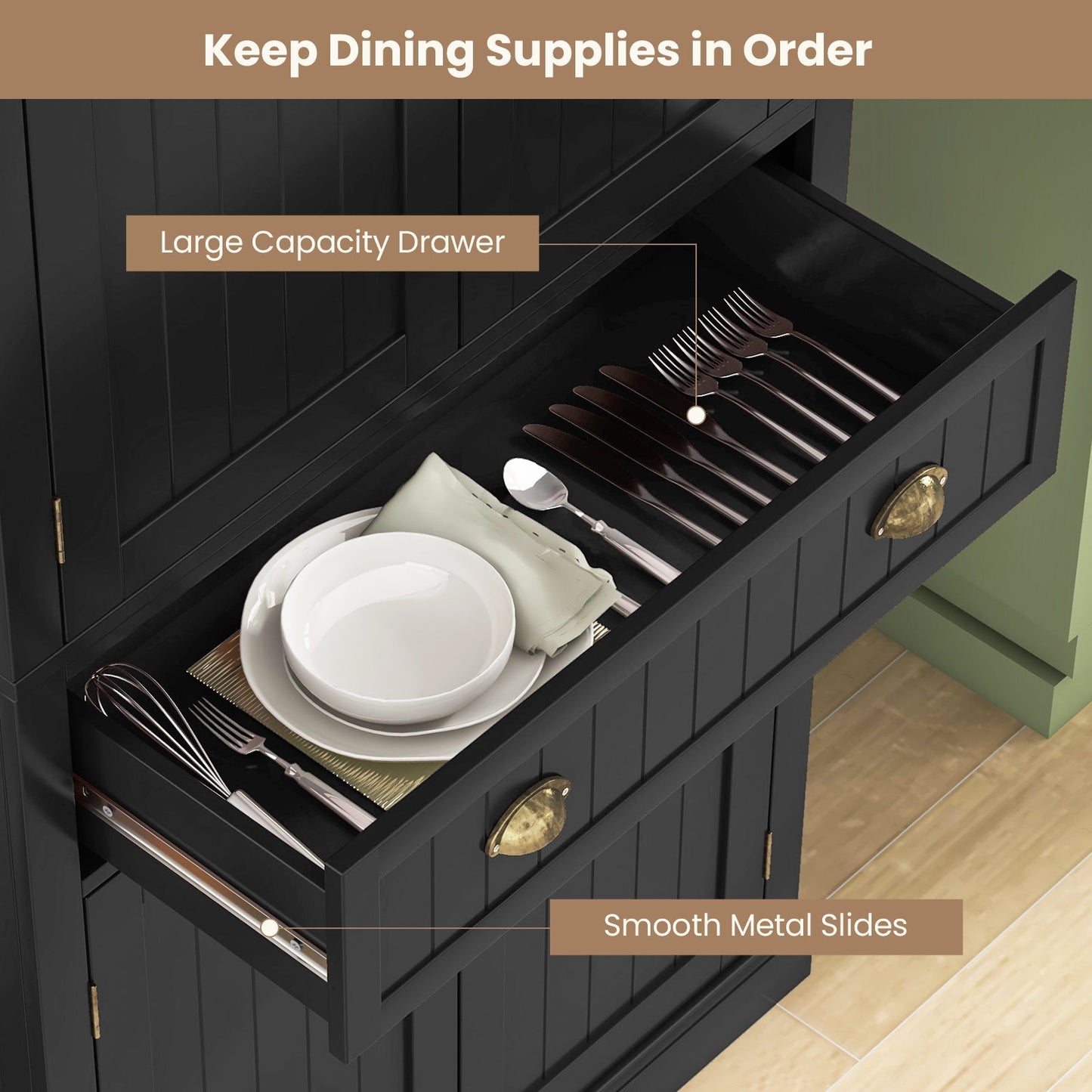 Cupboard Freestanding Kitchen Cabinet w/ Adjustable Shelves