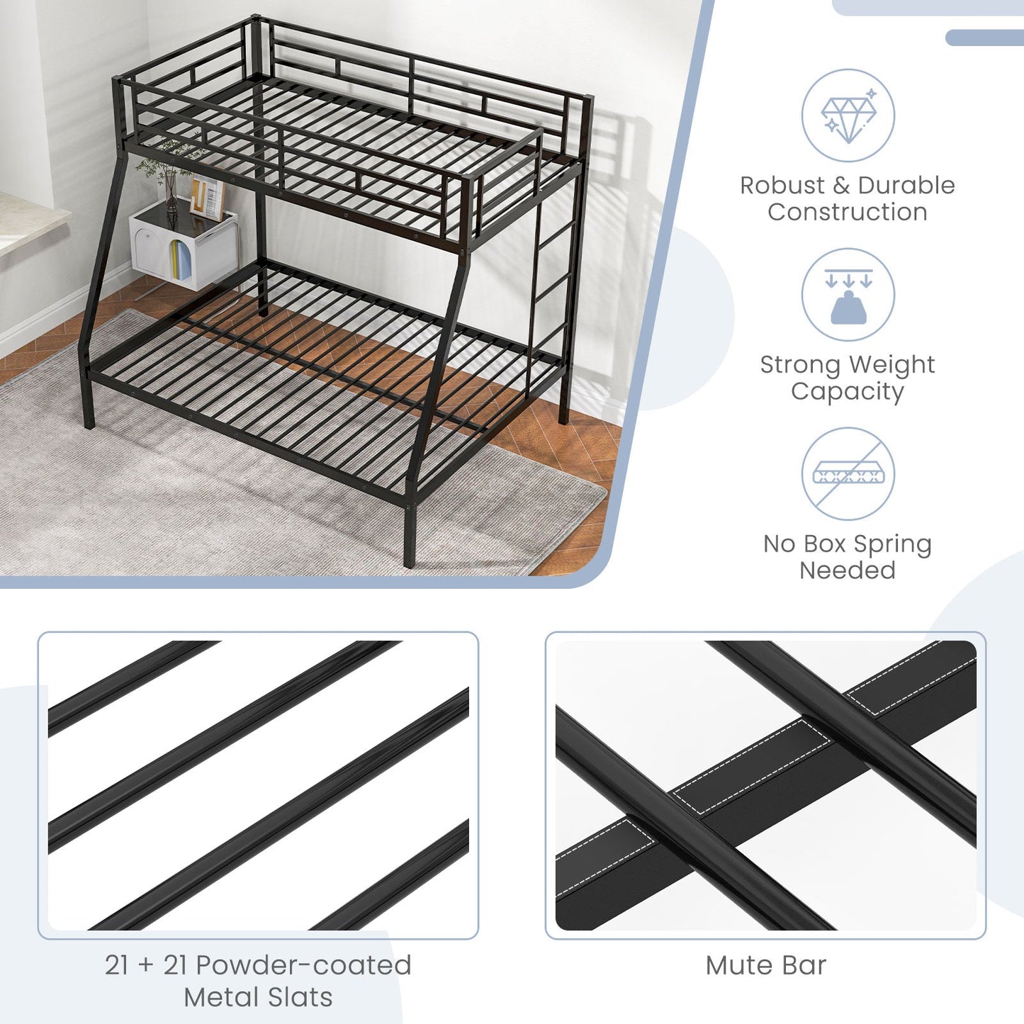 Space-saving Metal Slatted Bed Frame for Teens and Adults Noise-free No Box Spring Needed