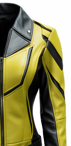 Womens Faux Leather Jacket – Yellow Black Leather Jacket