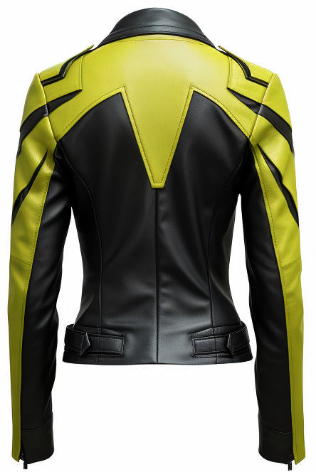 Womens Faux Leather Jacket – Yellow Black Leather Jacket