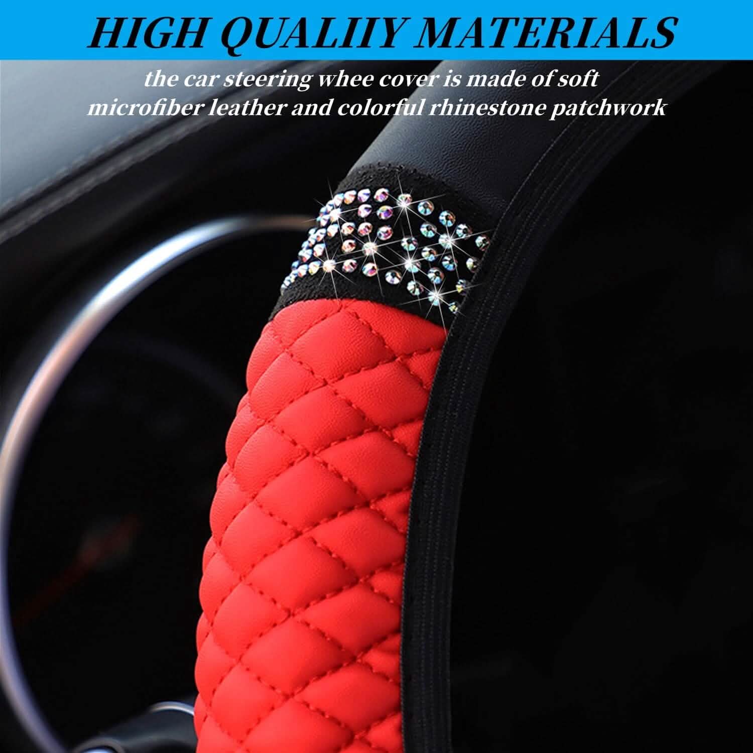 Bling Soft Leather Car Steering Wheel Cover Non-Slip Heat And Cold Protector