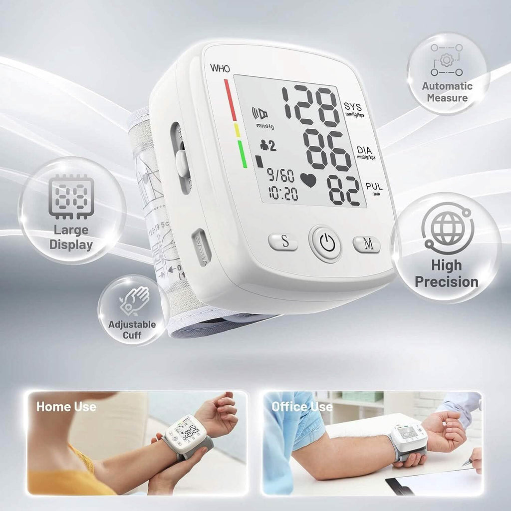 Blood Pressure Monitor Digital Wrist BP Machine Automatic BP Cuff with 2 Users 180 Memory Voice Large LCD Display