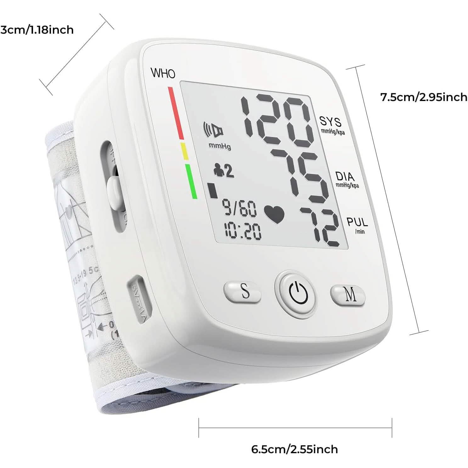 Blood Pressure Monitor Digital Wrist BP Machine Automatic BP Cuff with 2 Users 180 Memory Voice Large LCD Display