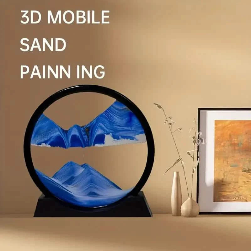 Ornement d'art en verre Quicksand bleu - Peinture au sable mouvant 3D