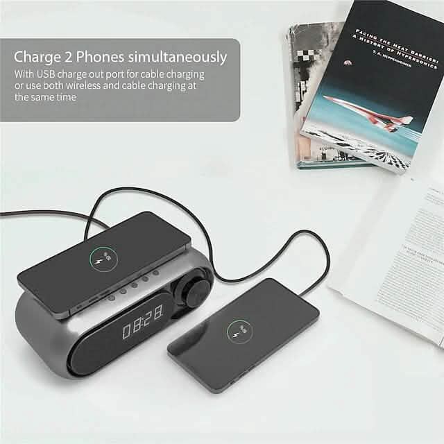 Chargeur sans fil avec réveil et enceinte Bluetooth