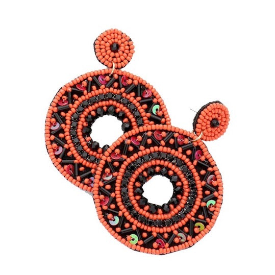 Boho Sequin Multi Beaded Detailed Open Circle Earrings