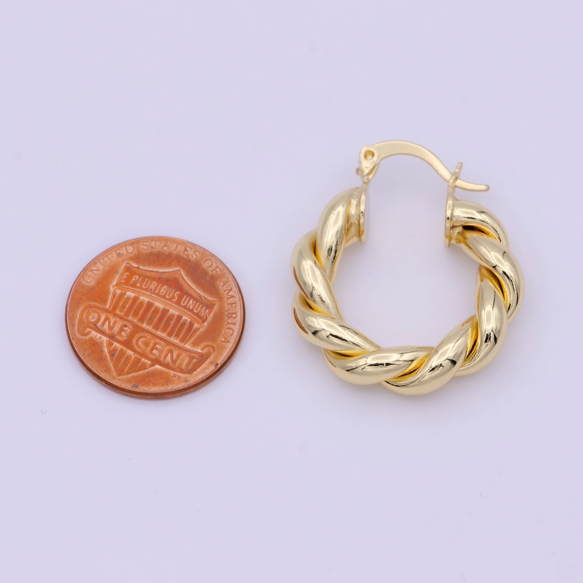 Bold Rope Design Gold hoop Twisted Earring 25mm Everyday Wear Jewelry T-260