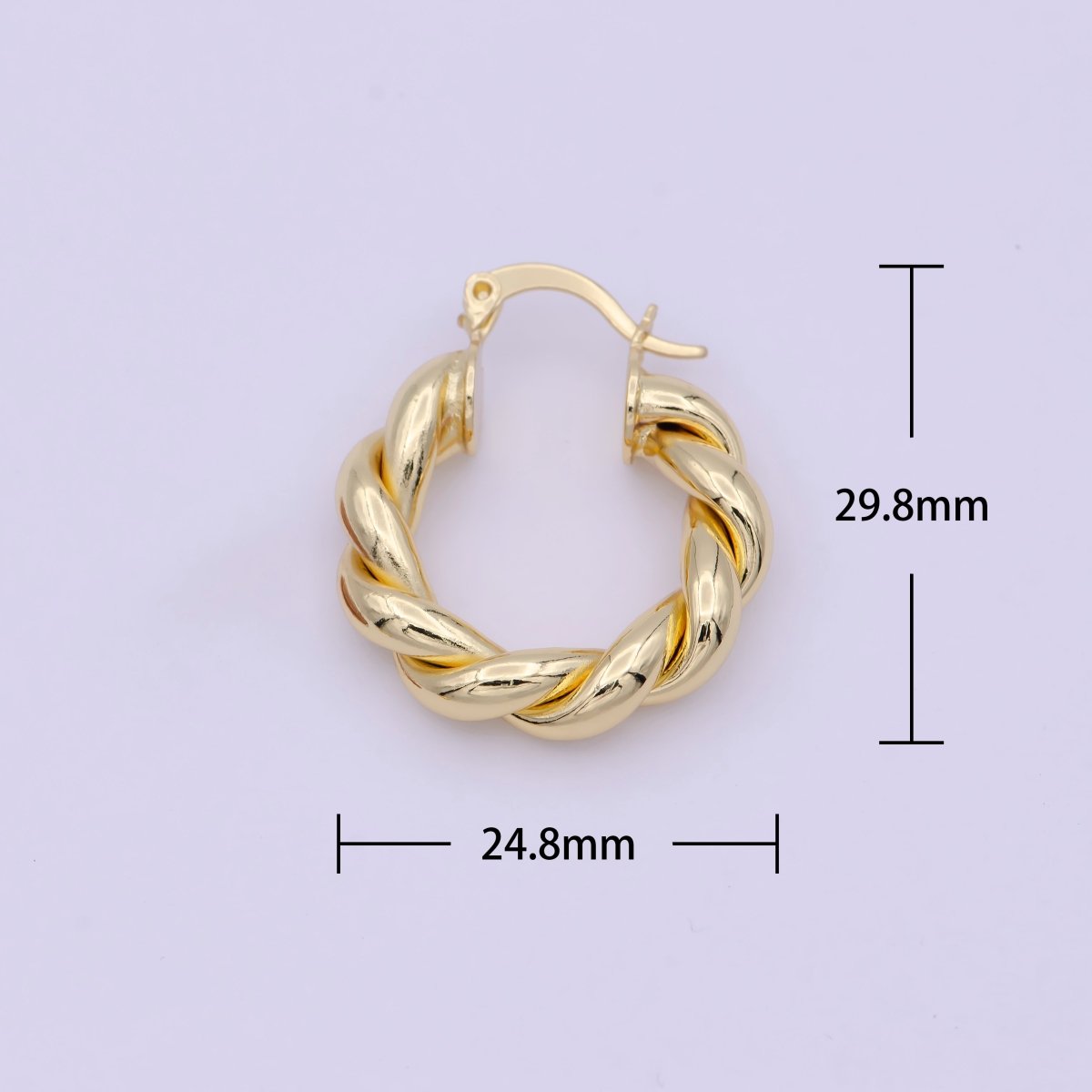 Bold Rope Design Gold hoop Twisted Earring 25mm Everyday Wear Jewelry T-260