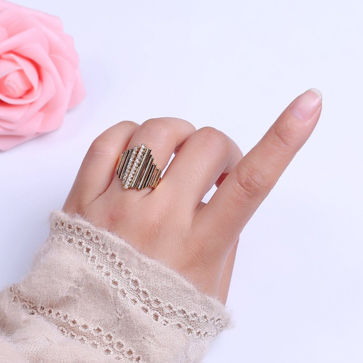 Bold Statement Ring Gold CZ Stackable Ring O-2032