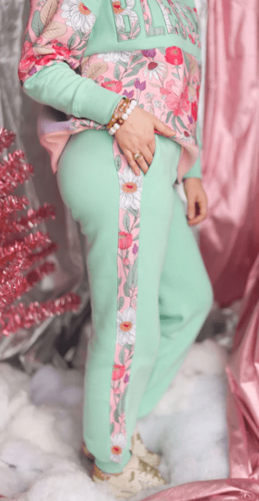 Brianna Cannon - Floral Stripe Fleece-Lined Sweatpants