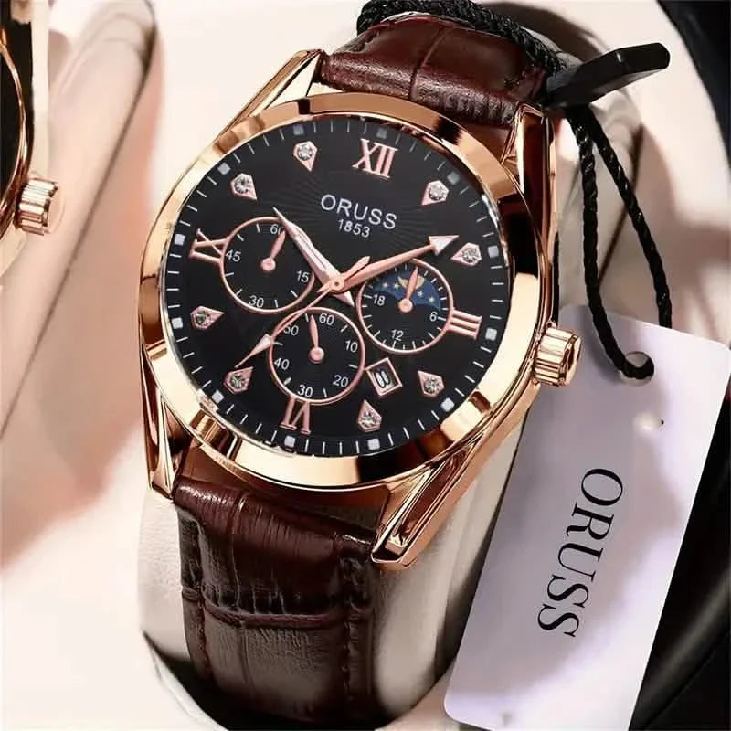 Montre-bracelet à quartz en cuir marron