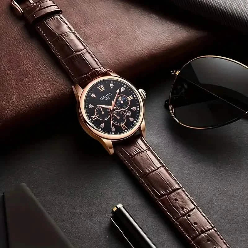 Montre-bracelet à quartz en cuir marron