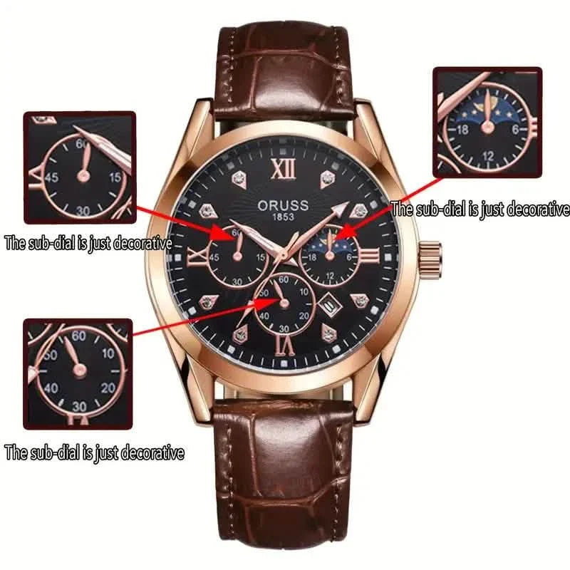 Montre-bracelet à quartz en cuir marron