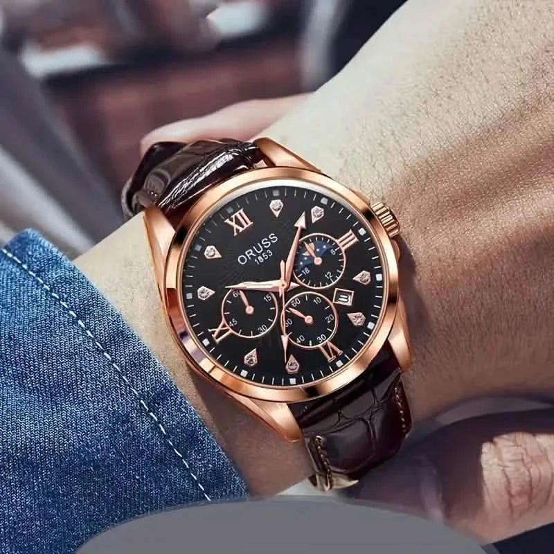 Montre-bracelet à quartz en cuir marron