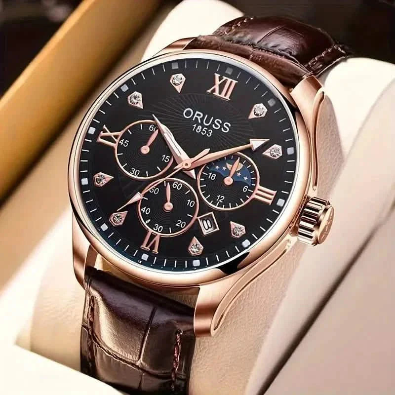 Montre-bracelet à quartz en cuir marron
