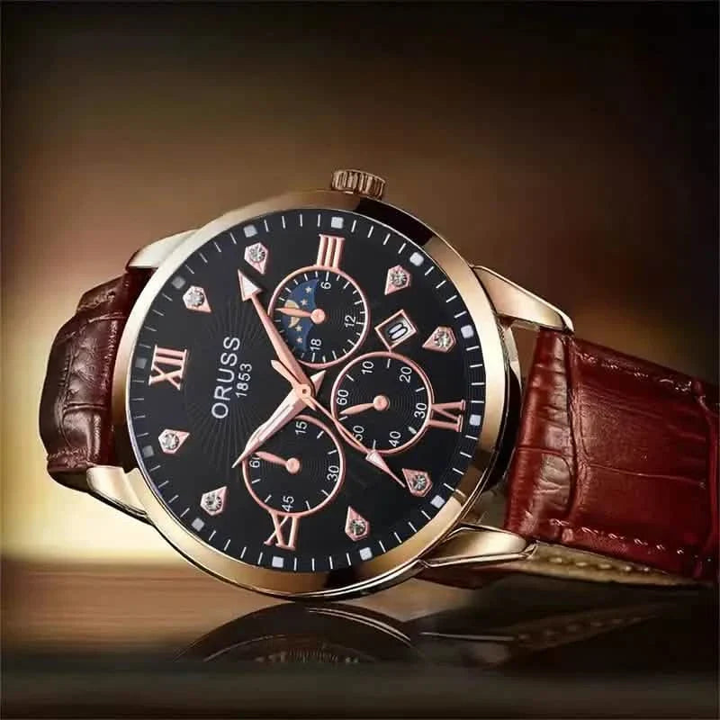 Montre-bracelet à quartz en cuir marron