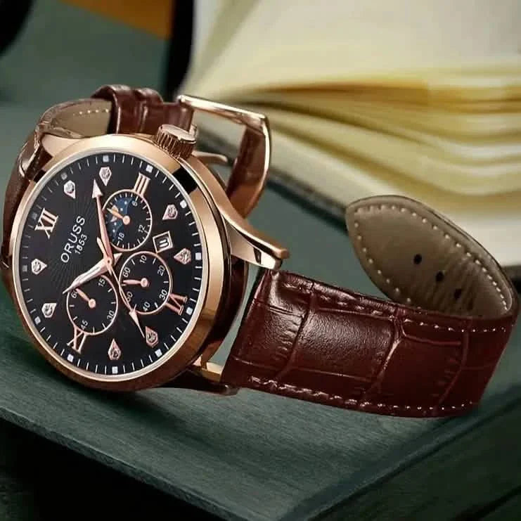 Montre-bracelet à quartz en cuir marron