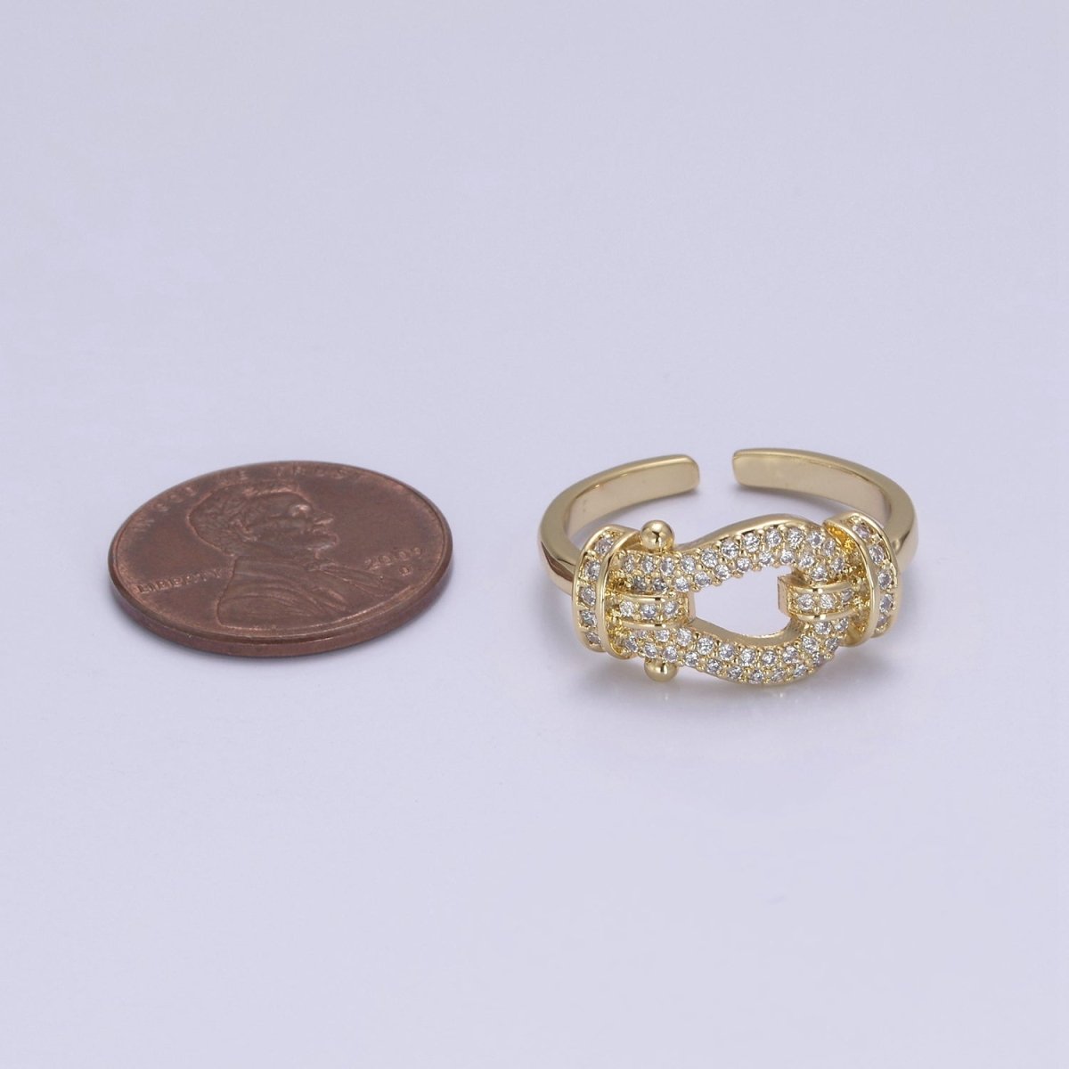 Buckle Ring in 14k Gold Filled Micro Pave Midi Ring / Diamond CZ Belt Buckle Ring for Women Open Adjustable Jewelry S-435