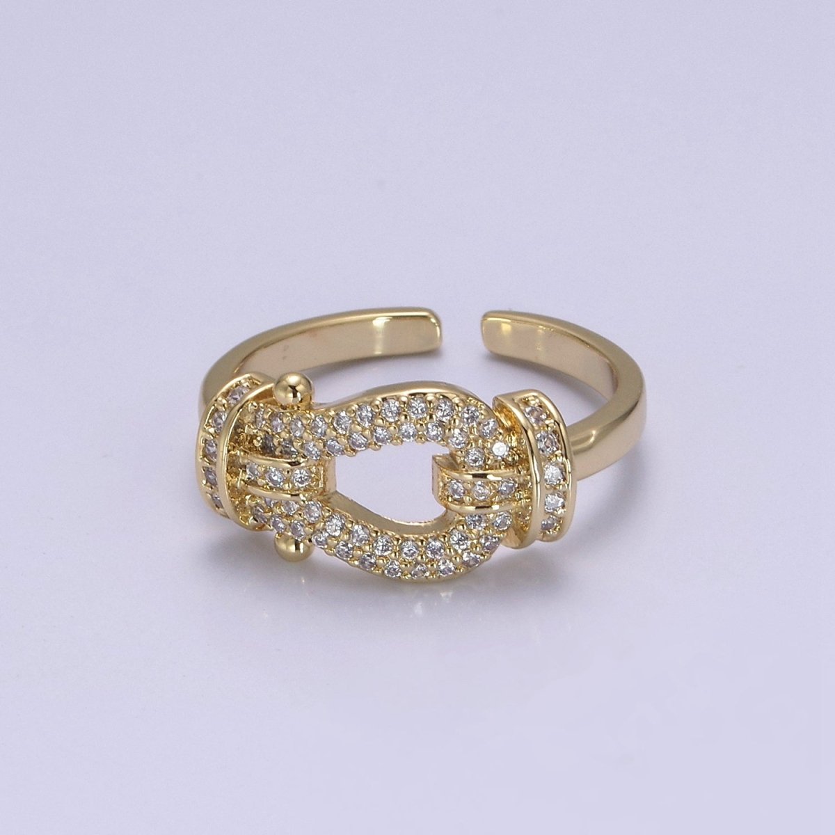 Buckle Ring in 14k Gold Filled Micro Pave Midi Ring / Diamond CZ Belt Buckle Ring for Women Open Adjustable Jewelry S-435
