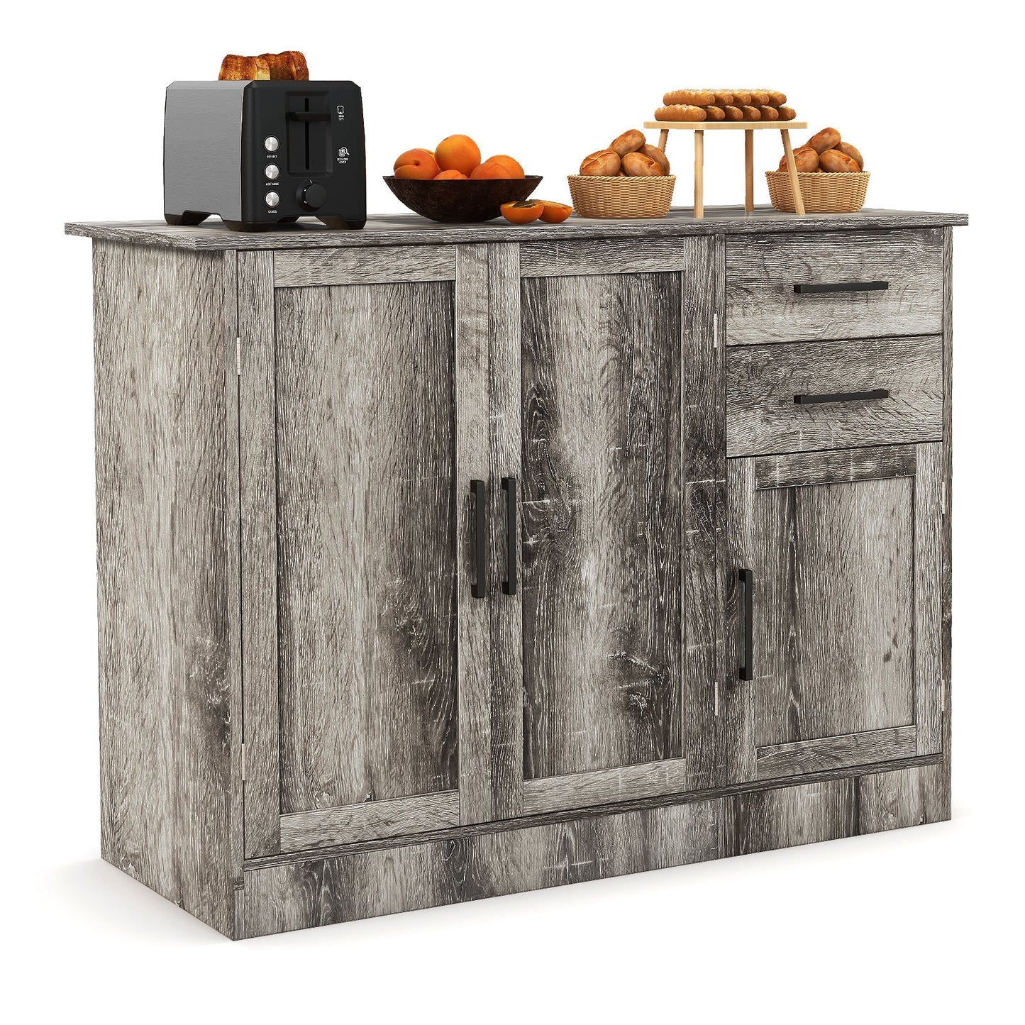 Buffet Storage Cabinet Kitchen Sideboard with 2 Drawers-Gray