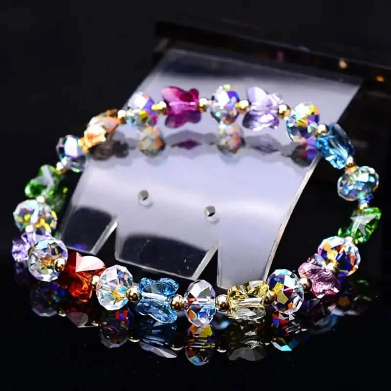 Butterfly-Shaped Artificial Crystal Beaded Charm Bracelet