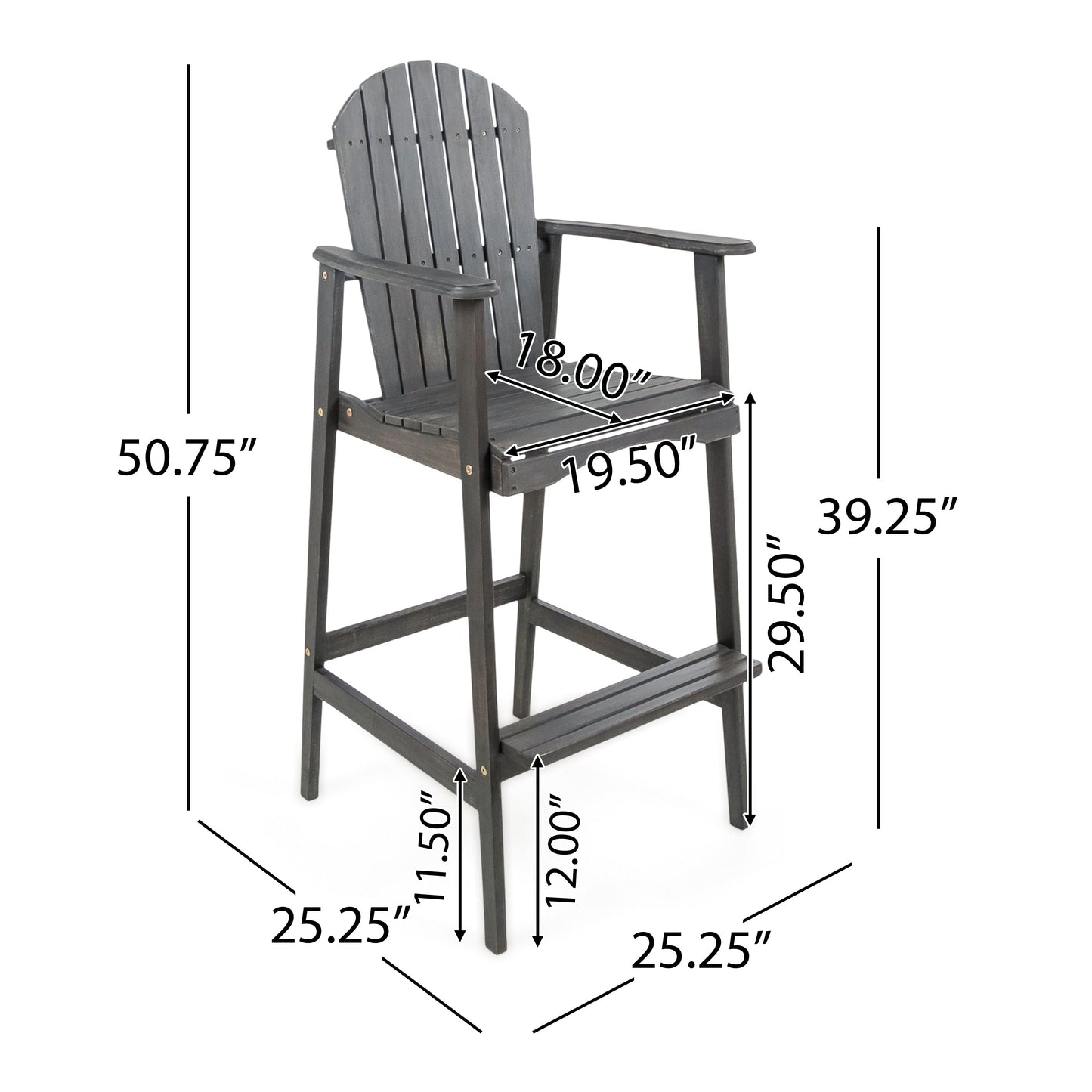 Outdoor Acacia Wood Adirondack Barstools, Set of 2