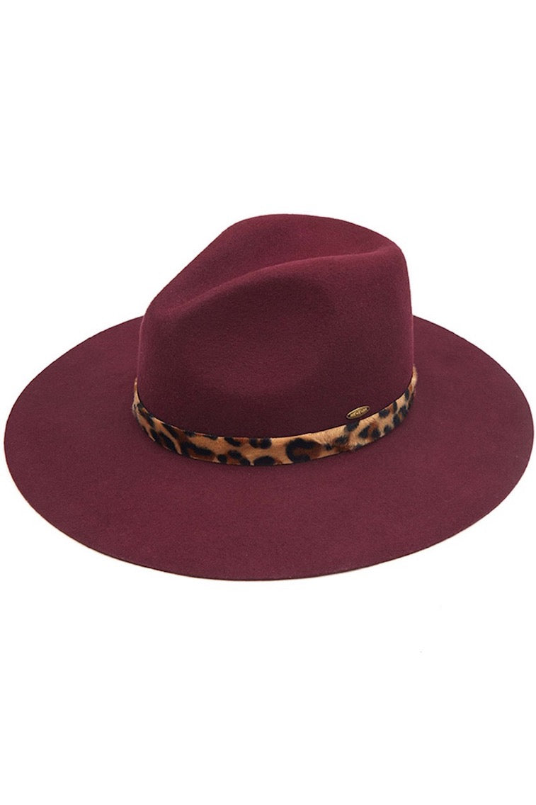 C.C Wool Felt Brim Hat - Leopard Pattern Trim