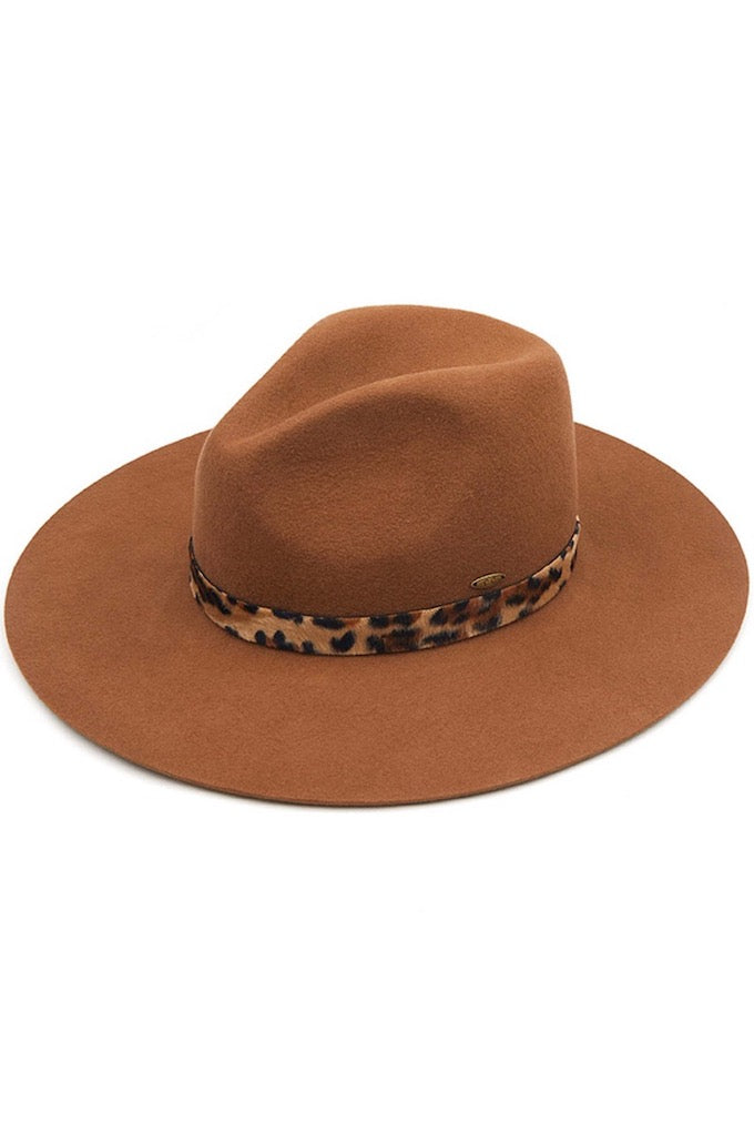 C.C Wool Felt Brim Hat - Leopard Pattern Trim