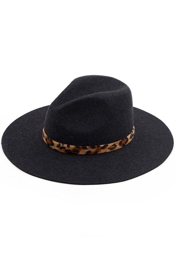 C.C Wool Felt Brim Hat - Leopard Pattern Trim