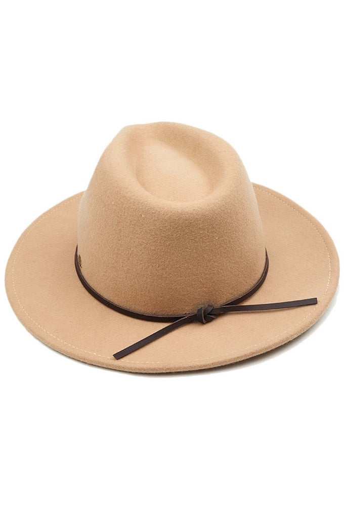 C.C Wool Felt Detailed Panama Hat Leather Bow Trim