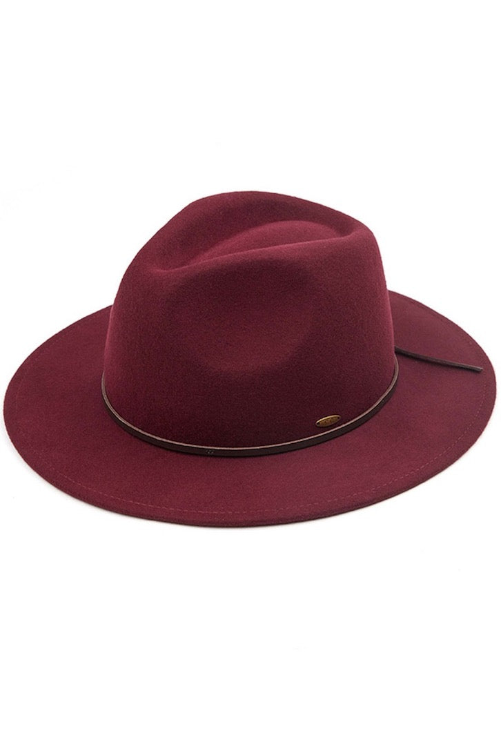 C.C Wool Felt Detailed Panama Hat Leather Bow Trim