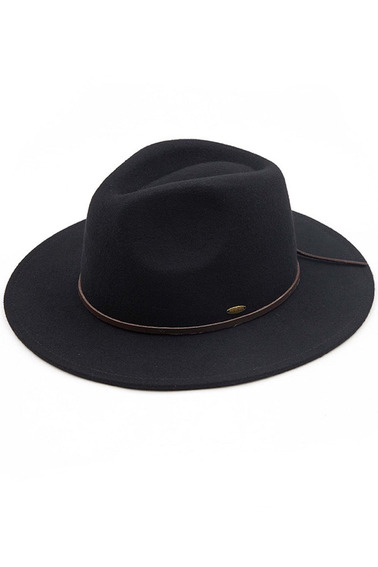 C.C Wool Felt Detailed Panama Hat Leather Bow Trim