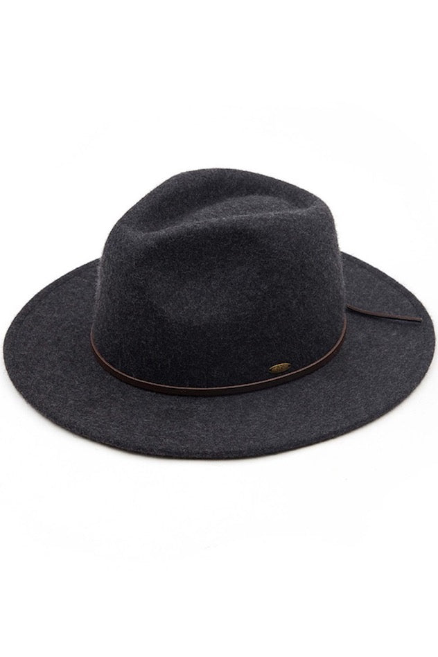 C.C Wool Felt Detailed Panama Hat Leather Bow Trim