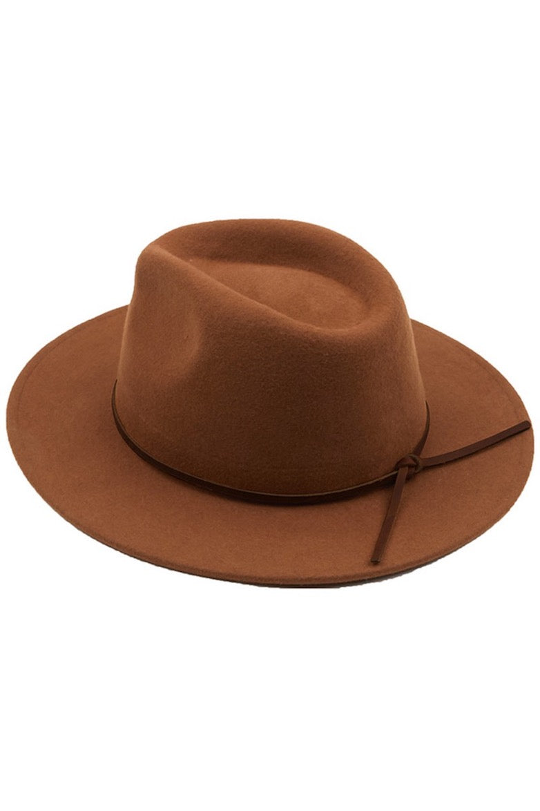 C.C Wool Felt Detailed Panama Hat Leather Bow Trim