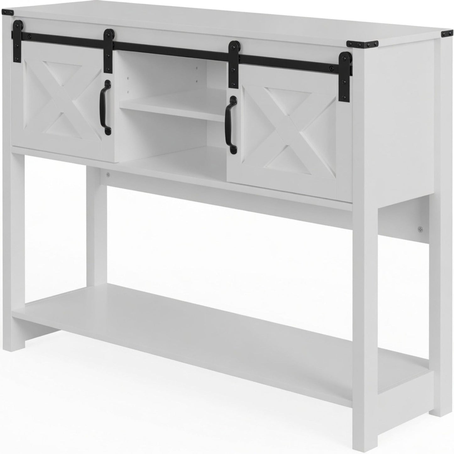 46" Modern Farmhouse Entryway Table with Storage & Sliding Barn Door